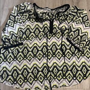 Daniel Rainn Black and Green Geometric Blouse
